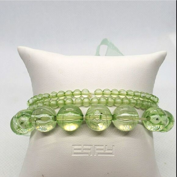 Set Of 3 Green Beaded Bracelets  - Picture 1 of 5